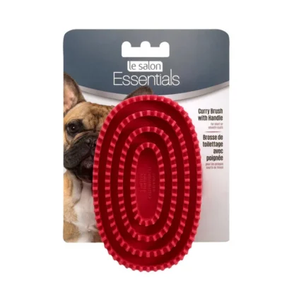 LeSalon Essentials Dog Rubber Curry Brush with Loop Handle Red